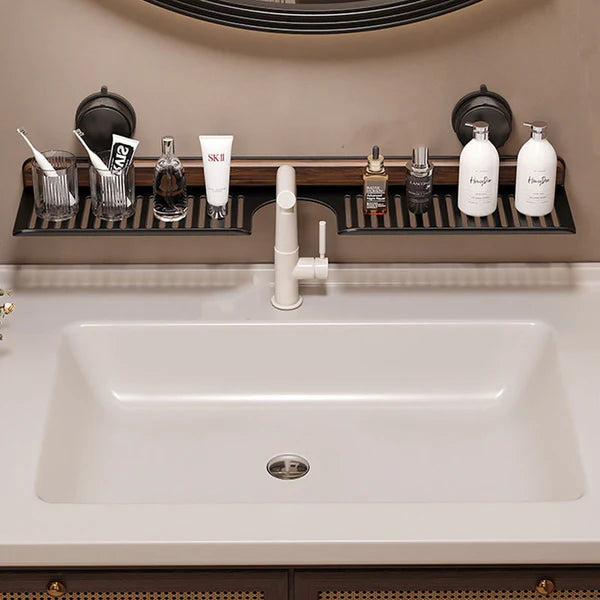 No-Drill Walnut Aluminum Faucet Rack Hollow Drainage & Heavy-Duty