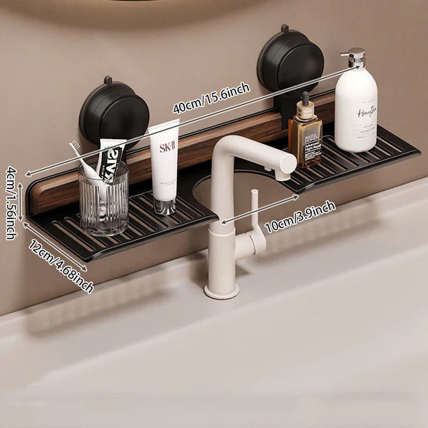 No-Drill Walnut Aluminum Faucet Rack Hollow Drainage & Heavy-Duty