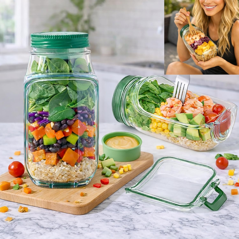 Side-Opening Salad Pod – Keep Greens Fresh & Dressing Separate