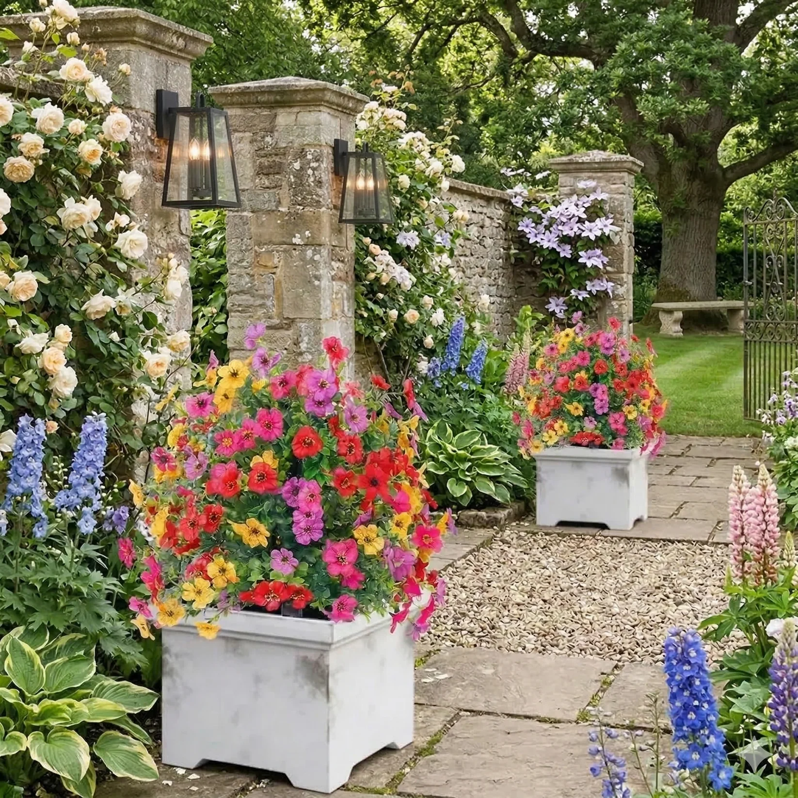 Artificial Topiary Ball Treeswith Flowers and Ground Spikes